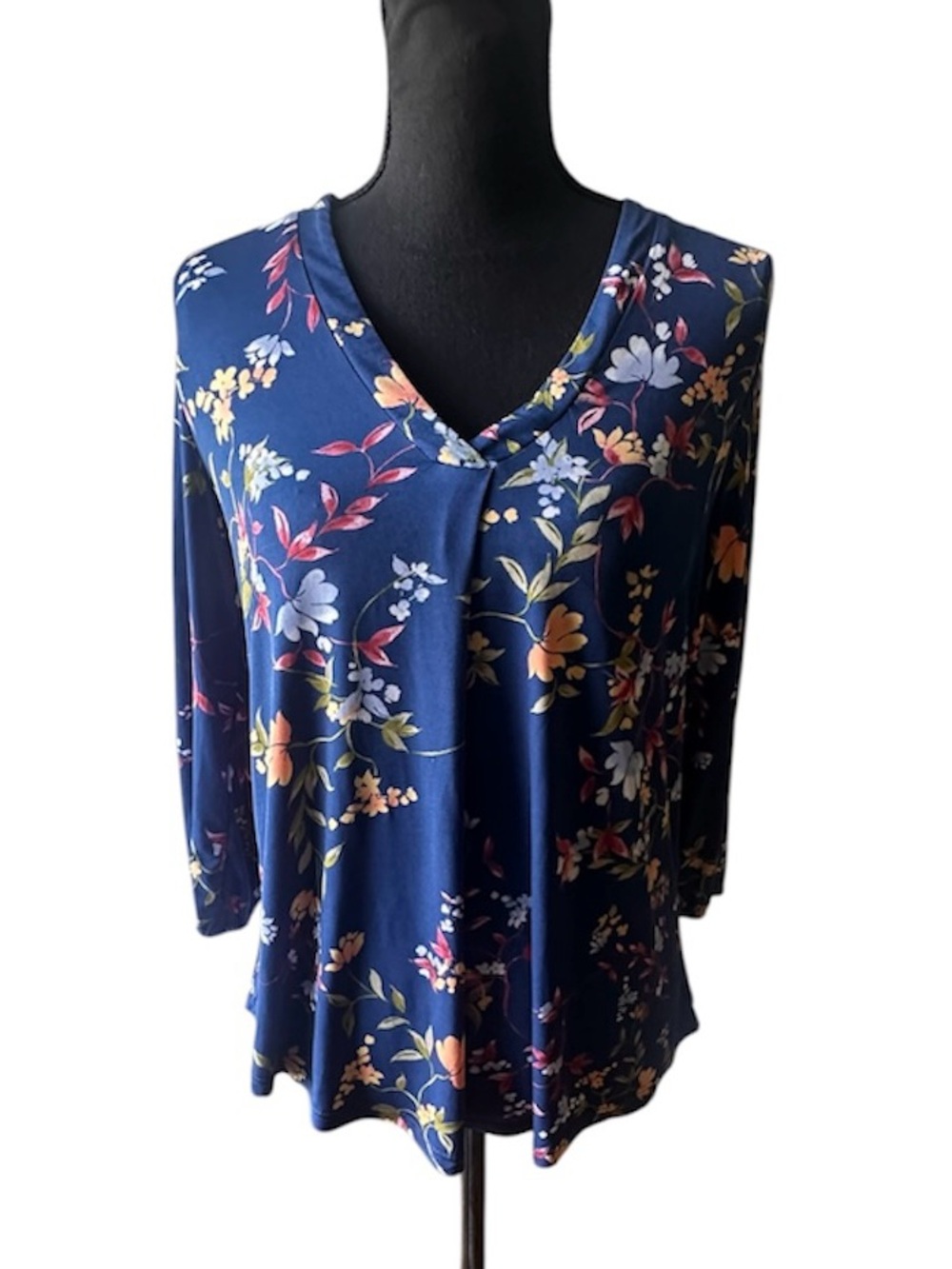 Two by Vince Camuto Blue Floral V V-Neck 3/4 Sleeve Blouse Size S